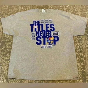 Kansas Jayhawks 2016 Big 12 Champs Short Sleeve T Shirt size XXL color Grey